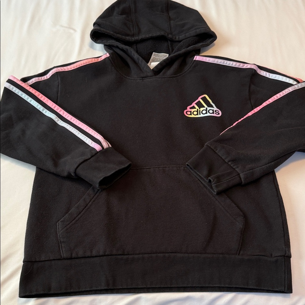 Adidas Black Hoodie with Pink and White Accents